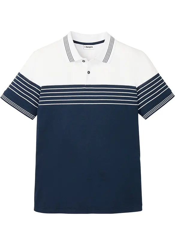 Jersey Poloshirt aus reiner Baumwolle in weiß von vorne - bonprix