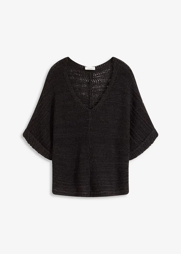 Grobstrick-Pullover in Bändchengarn in schwarz von vorne - bonprix