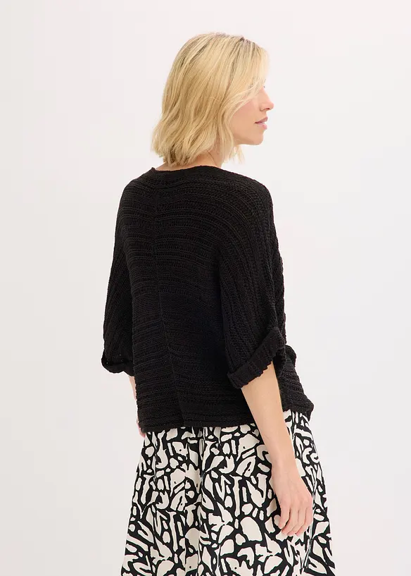 Grobstrick-Pullover in Bändchengarn in schwarz von hinten (im Anschnitt) - bonprix