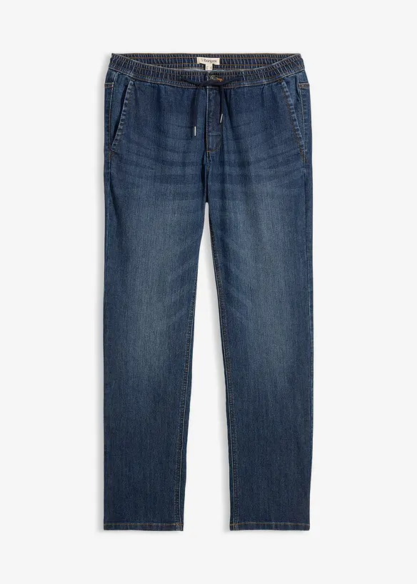 Leichte Regular-Fit Schlupfjeans mit Dehnbund, Straight in blau von vorne - bonprix