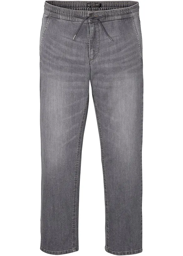 Leichte Regular-Fit Schlupfjeans mit Dehnbund, Straight in grau von vorne - bonprix
