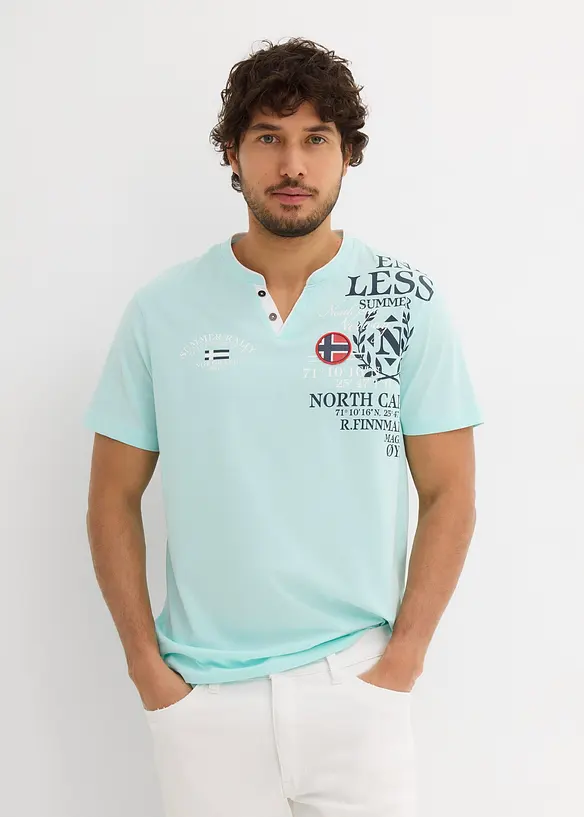 Henleyshirt, Kurzarm aus reiner Bio-Baumwolle in blau von vorne (im Anschnitt) - bonprix