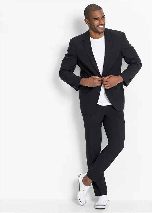Anzug in Regular Fit (2-tlg. Set) in schwarz von vorne (Totalaufnahme) - bonprix