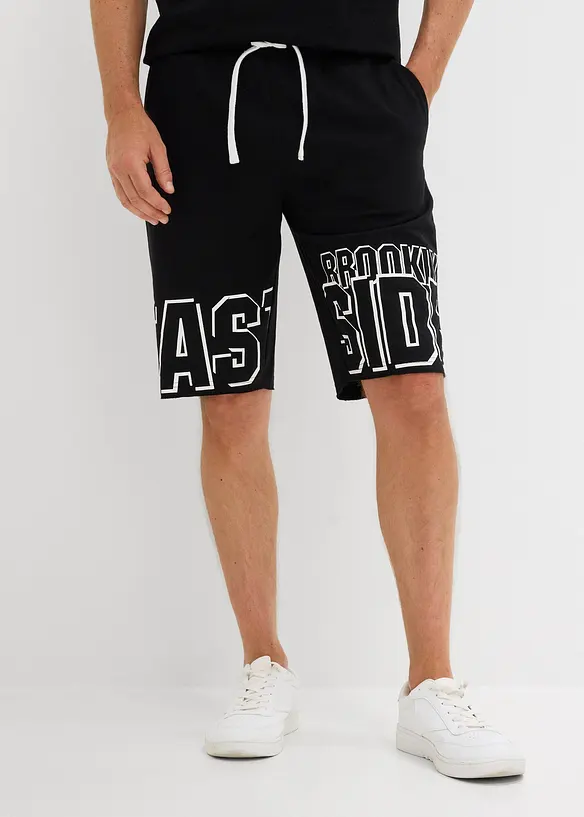 Sweat-Bermuda aus reiner Bio-Baumwolle in schwarz von vorne - bonprix