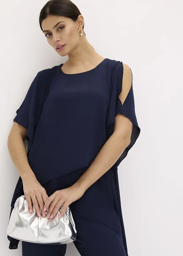 Zipfelbluse im Lagen-Look in blau von vorne (im Anschnitt) - bonprix