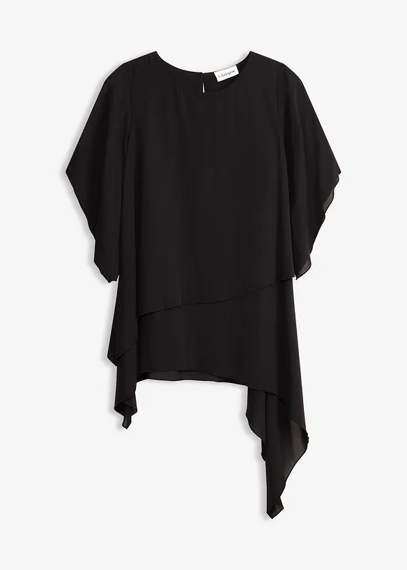 Zipfelbluse im Lagen-Look in schwarz von vorne - bonprix