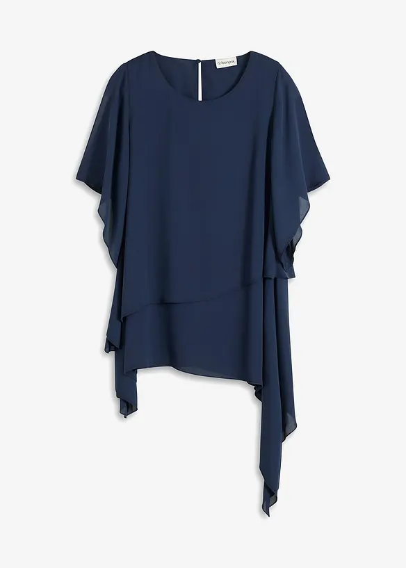 Zipfelbluse im Lagen-Look in blau von vorne - bonprix