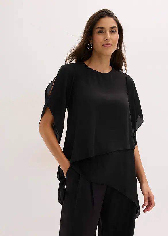 Zipfelbluse im Lagen-Look in schwarz von vorne (im Anschnitt) - bonprix