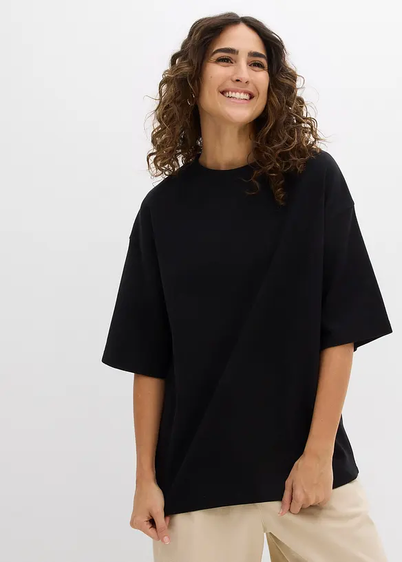 Oversize-Shirt aus reiner schwerer Bio-Baumwolle in schwarz von vorne (im Anschnitt) - bonprix Oversize-Shirt aus reiner schwerer Bio-Baumwolle in schwarz von vorne (im Anschnitt) - bonprix