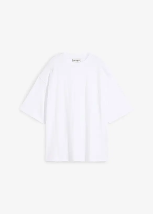 Oversize-Shirt aus reiner schwerer Bio-Baumwolle in weiß von vorne - bonprix