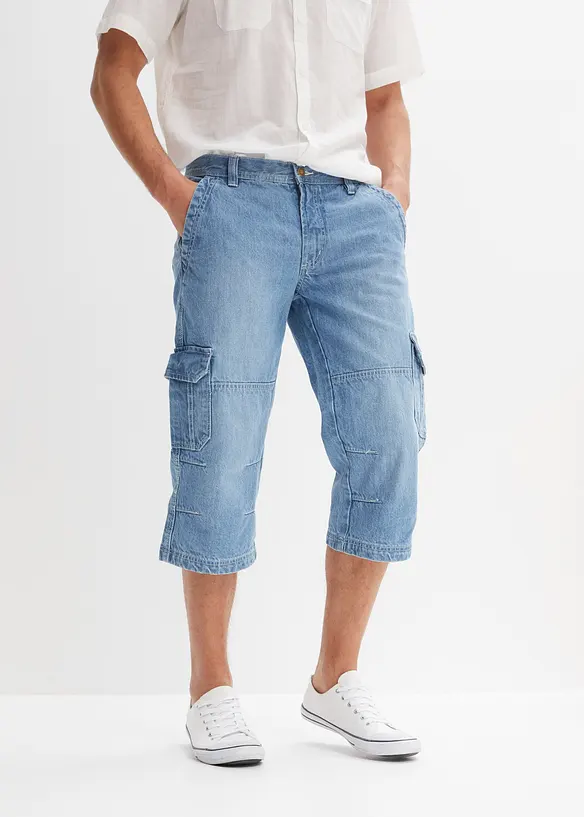 Regular Fit 3/4 Cargojeans, Straight in blau von vorne - bonprix