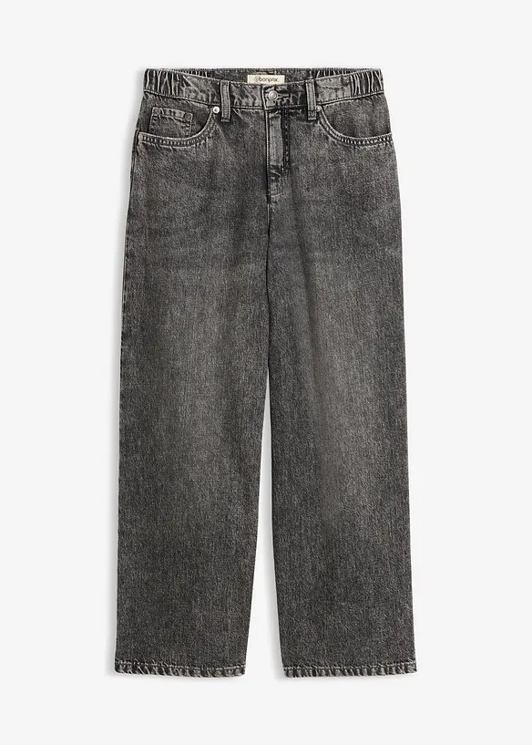 Loose Straight-Jeans Mid Waist, cropped in grau von vorne - bonprix