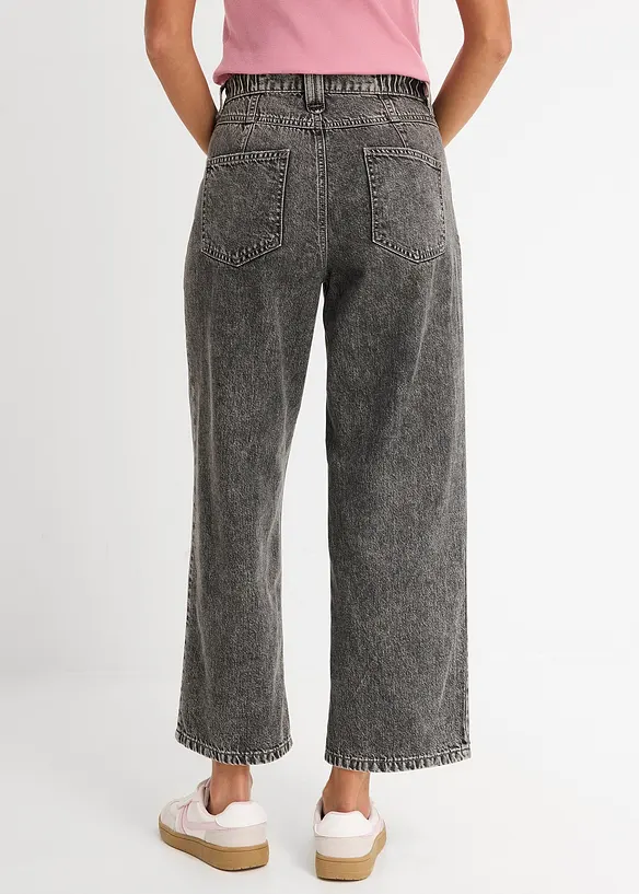 Loose Straight-Jeans Mid Waist, cropped in grau von hinten - bonprix