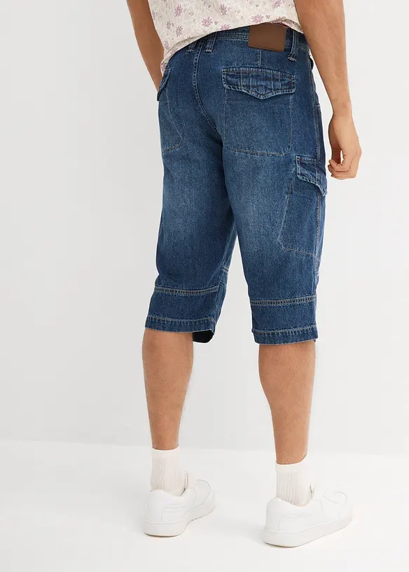 Leichte Jeans-Long-Cargobermuda, Relaxed Fit in blau von hinten - bonprix