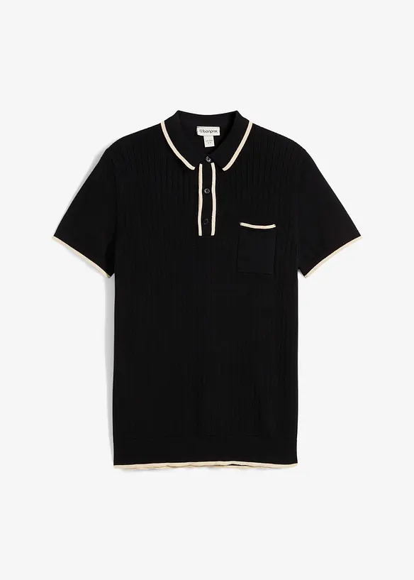 Strick-Poloshirt in Regular Fit in schwarz von vorne - bonprix