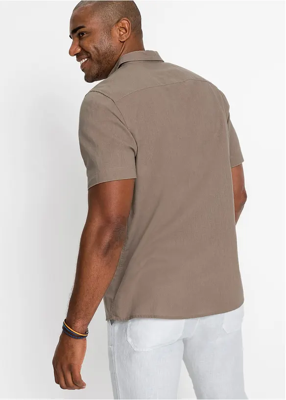 Kurzarmhemd aus Leinen-Mix in Regular Fit in braun von hinten (im Anschnitt) - bonprix