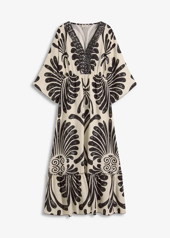 Maxikleid aus fließender Viskose in schwarz von vorne - bonprix