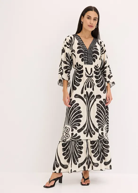 Maxikleid aus fließender Viskose in schwarz von vorne (Totalaufnahme) - bonprix