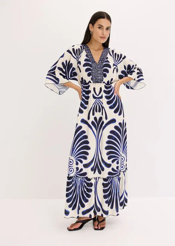 Maxikleid aus fließender Viskose in blau von vorne (Totalaufnahme) - bonprix