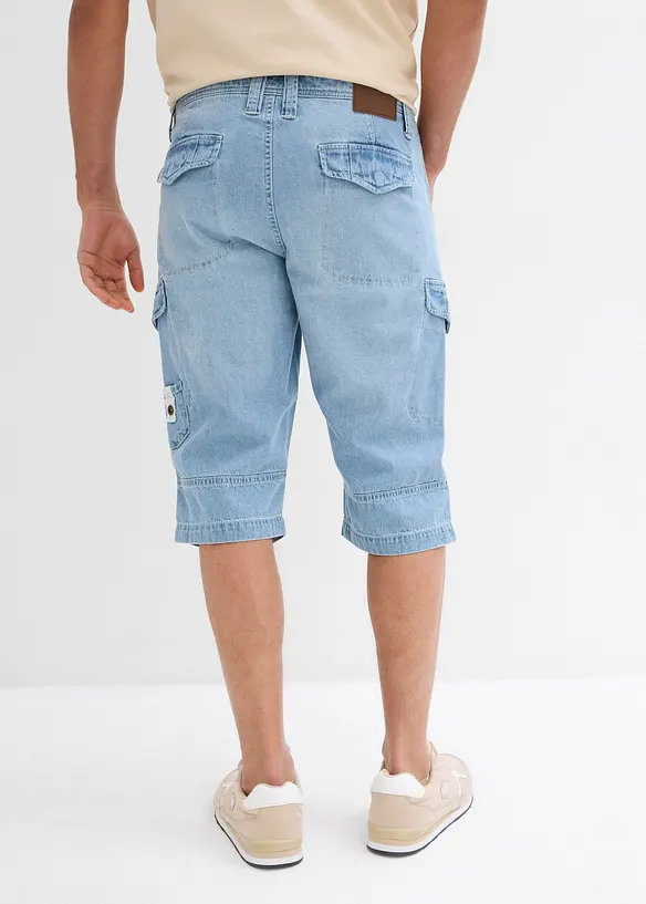 Leichte Jeans-Long-Cargobermuda, Relaxed Fit in blau von hinten - bonprix
