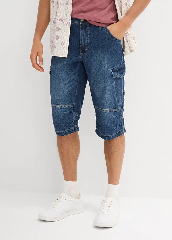 Leichte Jeans-Long-Cargobermuda, Relaxed Fit in blau von vorne - bonprix