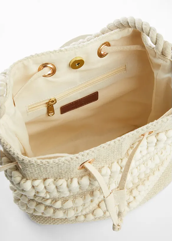 Beuteltasche in strukturierter Optik in beige geöffnet - bonprix