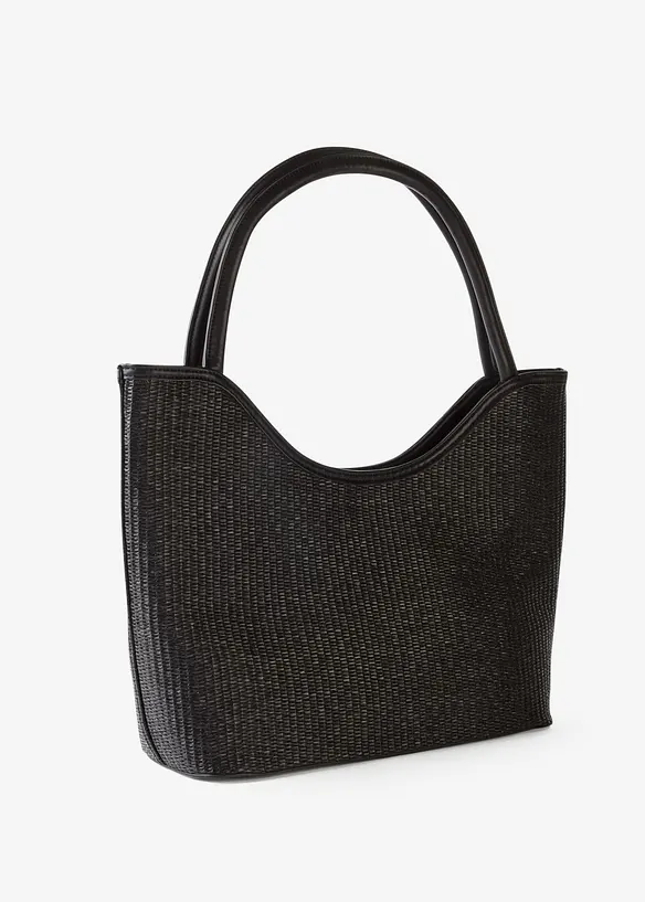 Shopper in Strohoptik in schwarz von hinten - bonprix