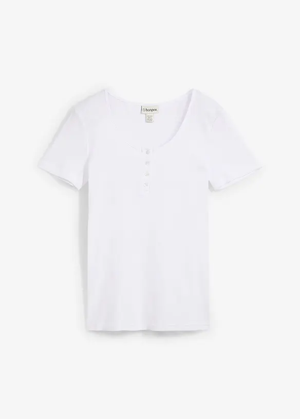 Henleyshirt aus reiner Bio-Baumwolle in weiß von vorne - bonprix