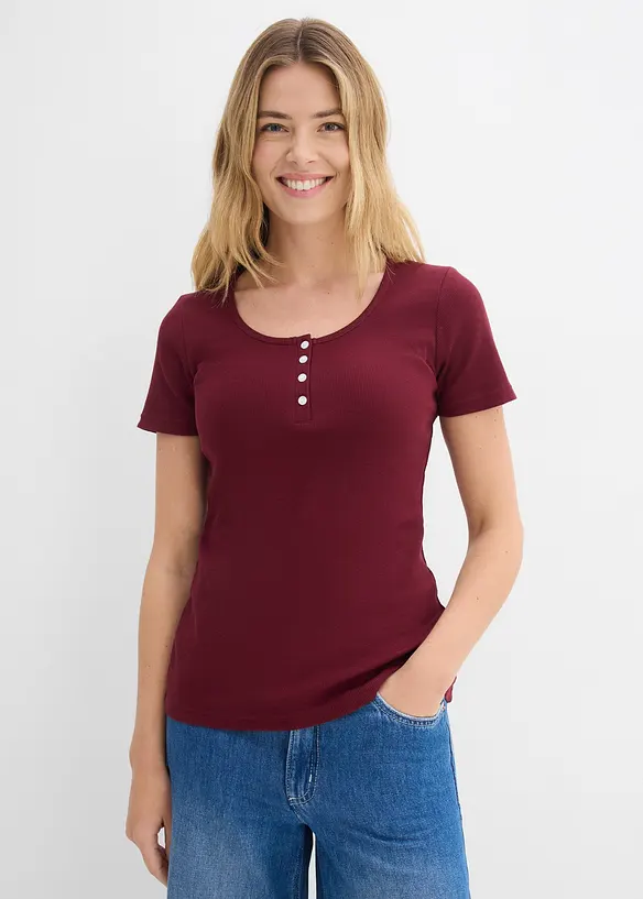 Henleyshirt aus reiner Bio-Baumwolle in rot von vorne (im Anschnitt) - bonprix Henleyshirt aus reiner Bio-Baumwolle in rot von vorne (im Anschnitt) - bonprix