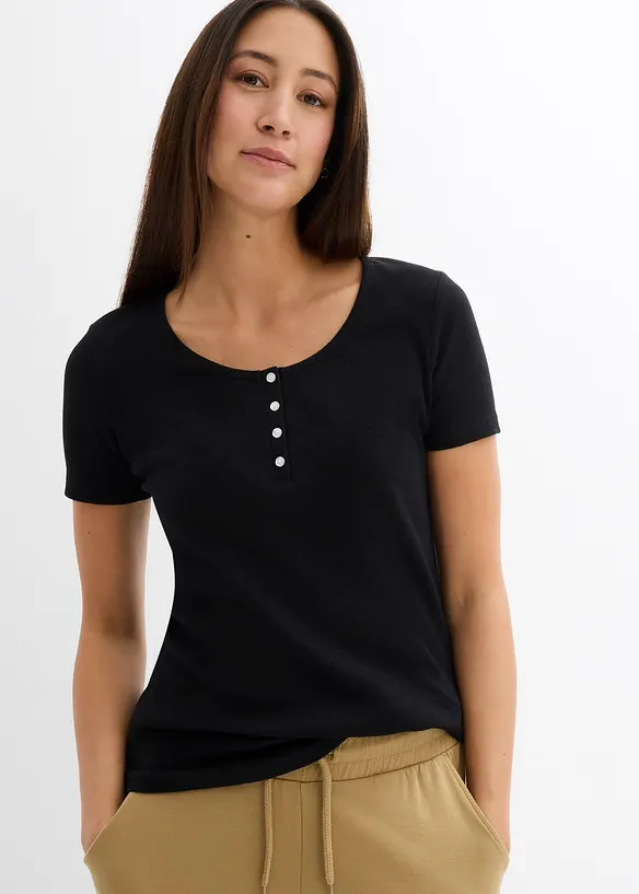 Henleyshirt aus reiner Bio-Baumwolle in schwarz von vorne (im Anschnitt) - bonprix Henleyshirt aus reiner Bio-Baumwolle in schwarz von vorne (im Anschnitt) - bonprix