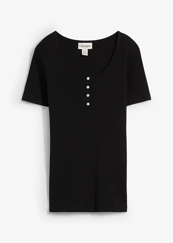 Henleyshirt aus reiner Bio-Baumwolle in schwarz von vorne - bonprix Henleyshirt aus reiner Bio-Baumwolle in schwarz von vorne - bonprix