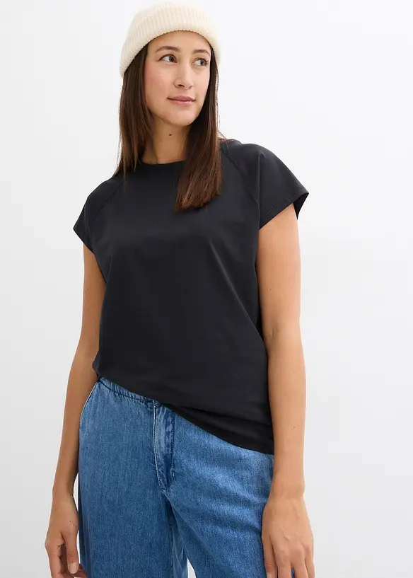 T-Shirt aus reiner Bio-Baumwolle in schwarz von vorne (im Anschnitt) - bonprix T-Shirt aus reiner Bio-Baumwolle in schwarz von vorne (im Anschnitt) - bonprix