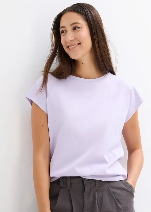 T-Shirt aus reiner Bio-Baumwolle in lila von vorne (im Anschnitt) - bonprix
