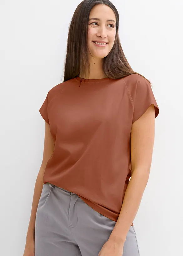 T-Shirt aus reiner Bio-Baumwolle in braun von vorne (im Anschnitt) - bonprix