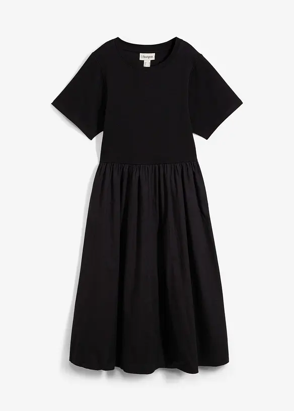 Midikleid aus Materialmix in schwarz von vorne - bonprix Midikleid aus Materialmix in schwarz von vorne - bonprix