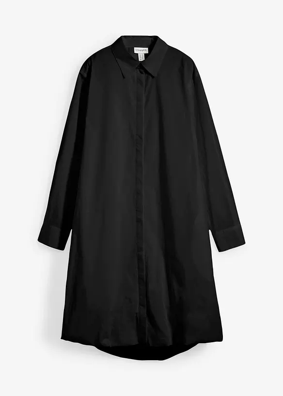 Hemdblusenkleid mit Ballonsaum aus reiner Baumwolle in schwarz von vorne - bonprix