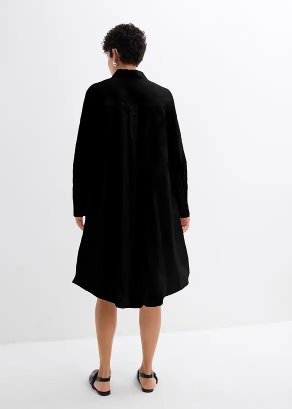 Hemdblusenkleid mit Ballonsaum aus reiner Baumwolle in schwarz von hinten (Totalaufnahme) - bonprix