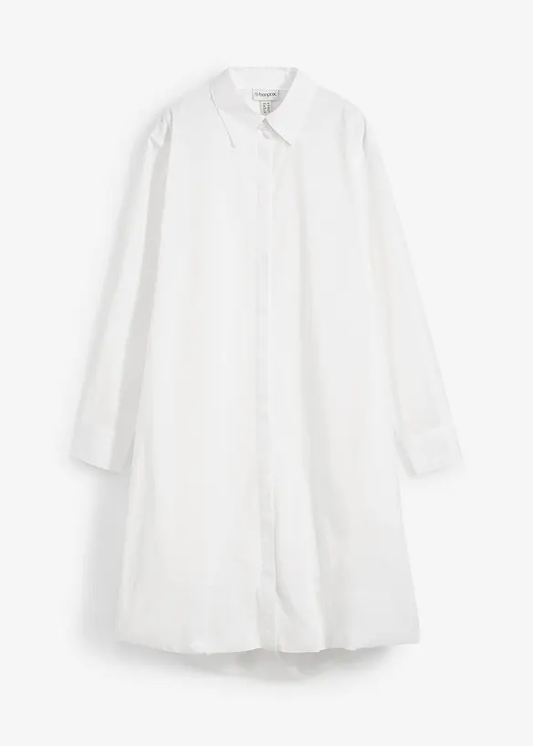 Hemdblusenkleid mit Ballonsaum aus reiner Baumwolle in weiß von vorne - bonprix