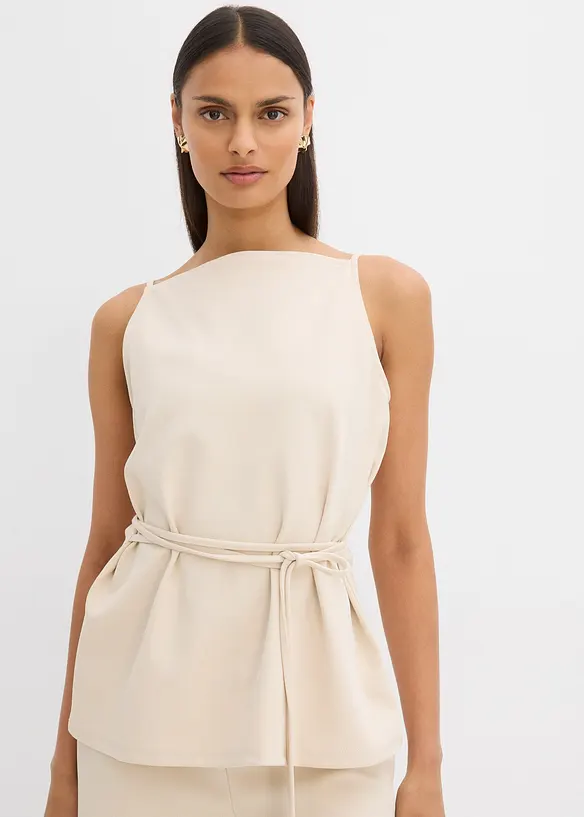 Top aus Piqué in beige von vorne (im Anschnitt) - bonprix