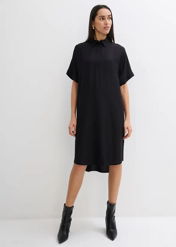 Blusenkleid aus feiner Viskose in schwarz von vorne (Totalaufnahme) - bonprix