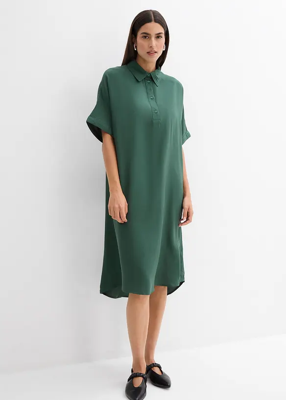 Blusenkleid aus feiner Viskose in grün von vorne (Totalaufnahme) - bonprix