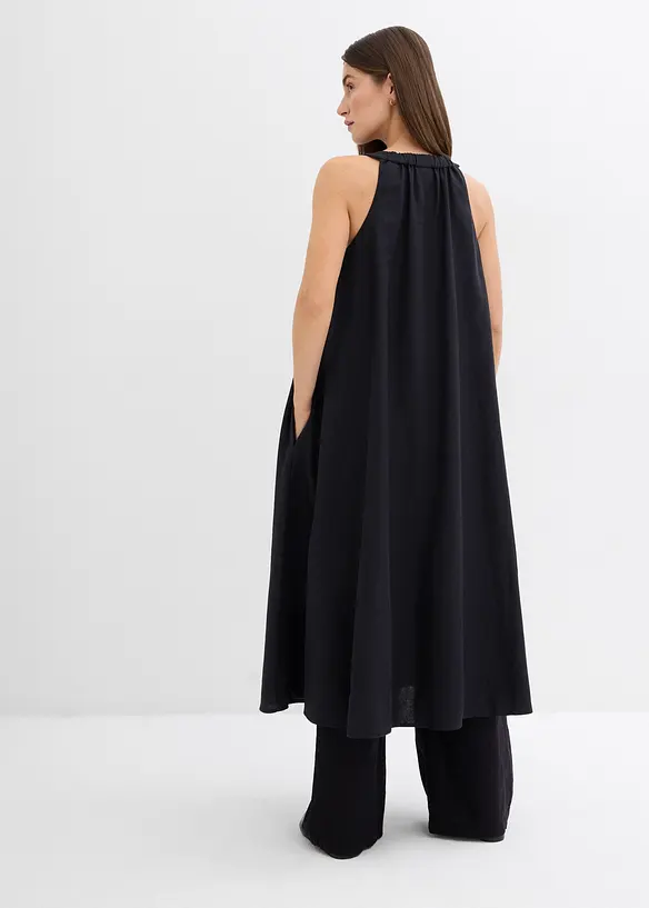 Ausgestelltes Midikleid aus Viskose-Mix in schwarz von hinten (Totalaufnahme) - bonprix