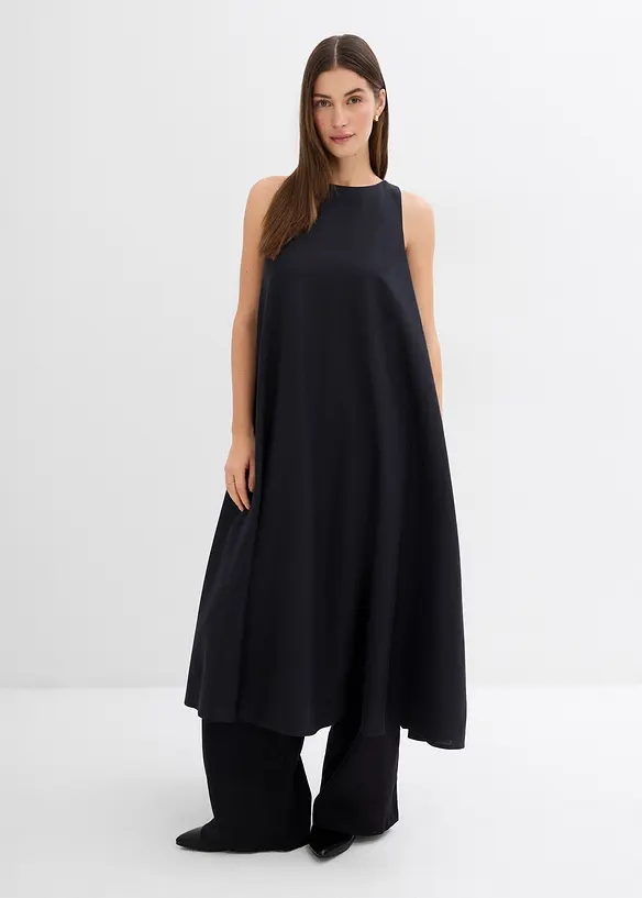 Ausgestelltes Midikleid aus Viskose-Mix in schwarz von vorne (Totalaufnahme) - bonprix