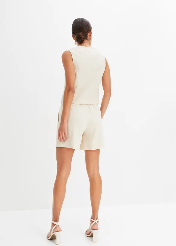 Weste und Shorts aus Leinenmix in beige von hinten (Totalaufnahme) - bonprix