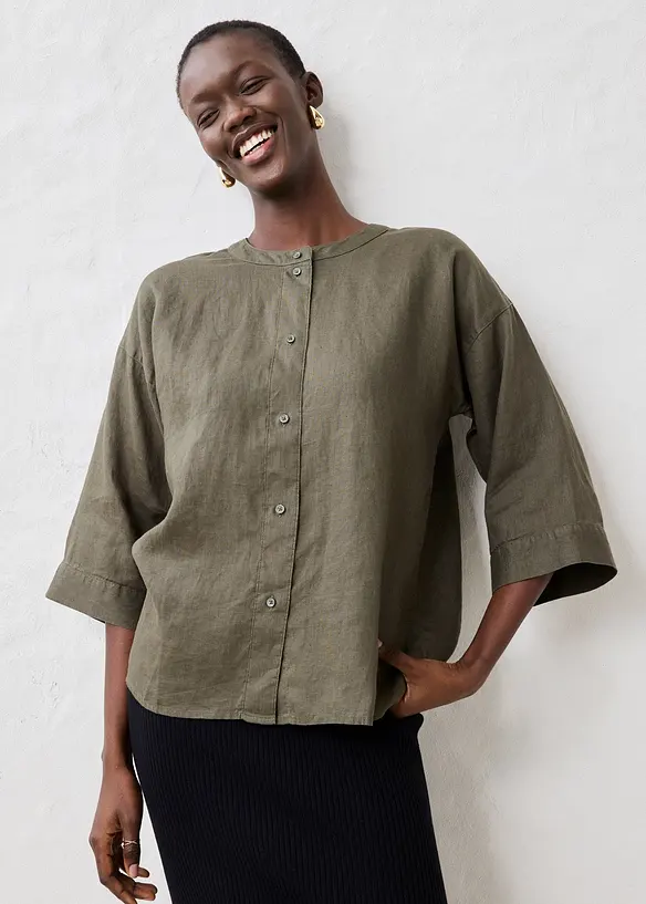 Oversize-Bluse aus reinem Leinen in grün von vorne (im Anschnitt) - bonprix Oversize-Bluse aus reinem Leinen in grün von vorne (im Anschnitt) - bonprix