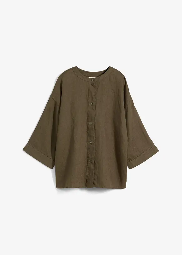 Oversize-Bluse aus reinem Leinen in grün von vorne - bonprix Oversize-Bluse aus reinem Leinen in grün von vorne - bonprix