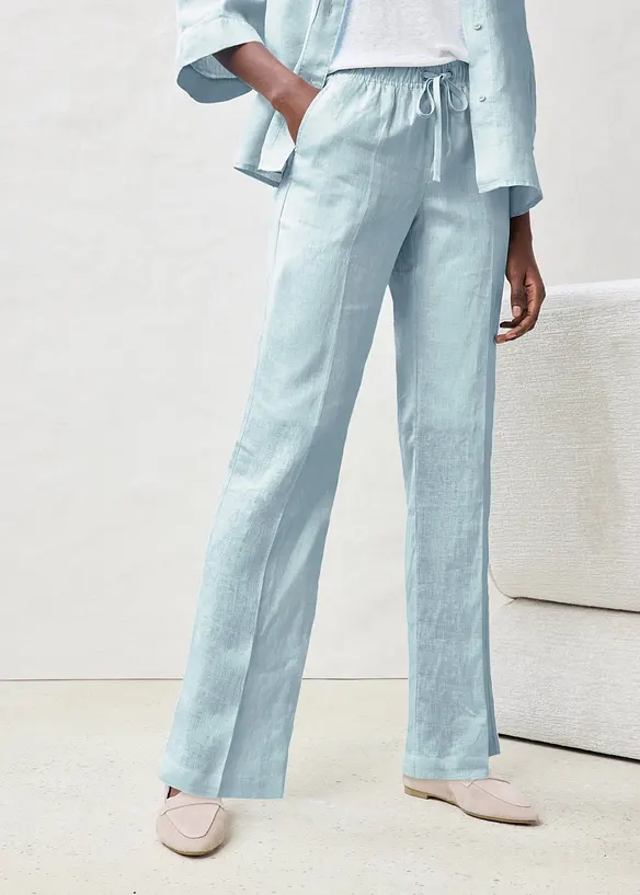 Schlupfhose  aus reinem Leinen in blau von vorne - bonprix