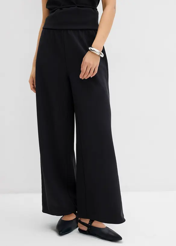 Marlenehose aus Piqué in schwarz von vorne - bonprix