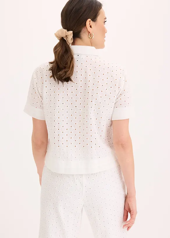 Bluse mit Lochstickerei in weiß von hinten (im Anschnitt) - bonprix