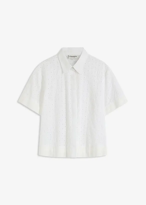 Bluse mit Lochstickerei in weiß von vorne - bonprix